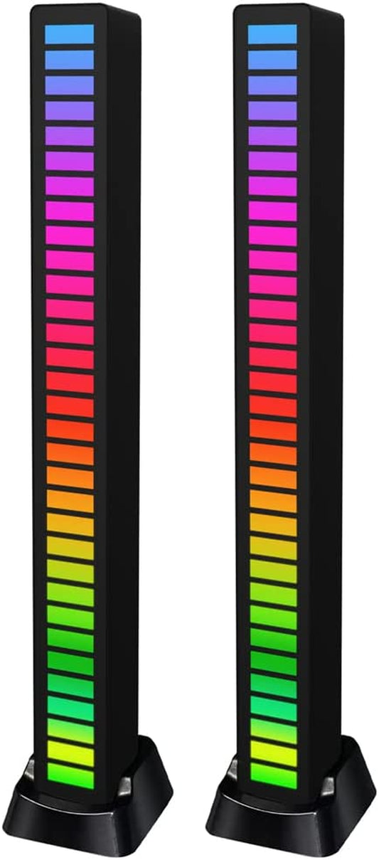 RGB Sound Control Light Bar, Wireless Sound Activated Rhythm Light Bar, 32-Bit Rechargeable Colorful Music Level Voice-Activated Ambient Led Light Bar for Car, Gaming Room, Party, DJ, Desktop(2 Packs)